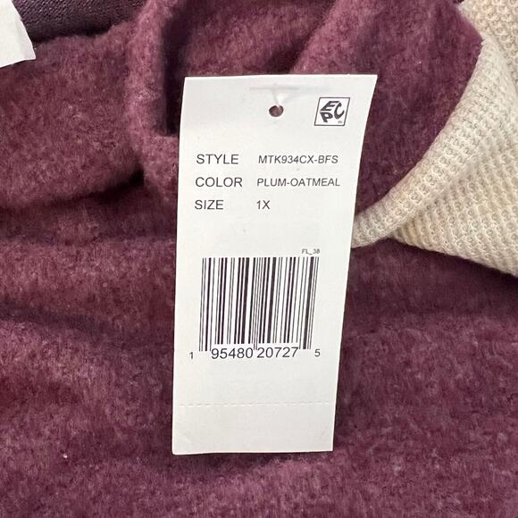 MoaMoa Womens Cowl Neck Pullover Knit Top Size 1X Plum Oatmeal Color Block NEW - Picture 6 of 6